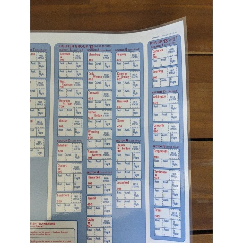 Laminated TSR 1983 Battle Over Britain Map And British Airfield Display